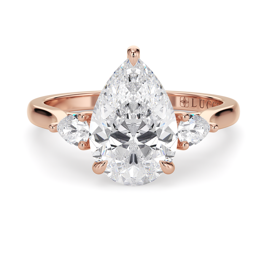 Load image into Gallery viewer, LUCCE Cathedral Three Stone Pear Diamond Engagement Ring in Gold or Platinum
