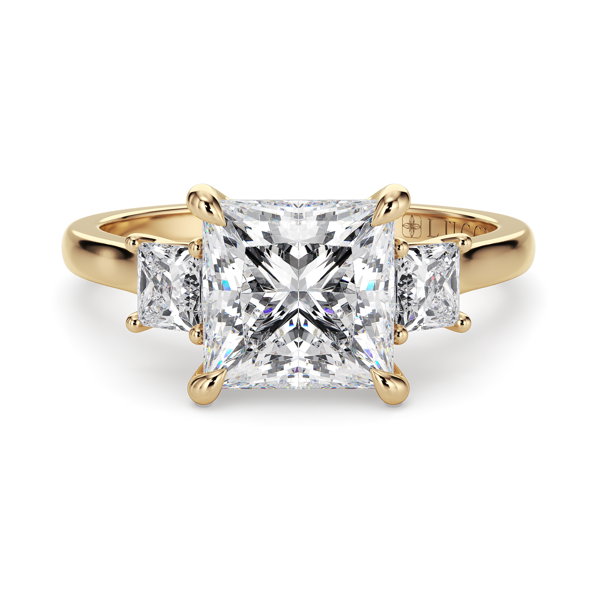 Load image into Gallery viewer, LUCCE Cathedral Three Stone Princess Diamond Engagement Ring in Gold or Platinum
