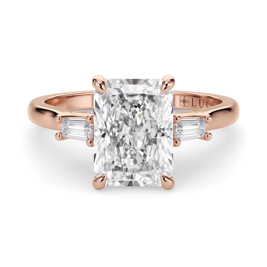Load image into Gallery viewer, LUCCE Cathedral Three Stone Radiant Diamond Engagement Ring in Gold or Platinum

