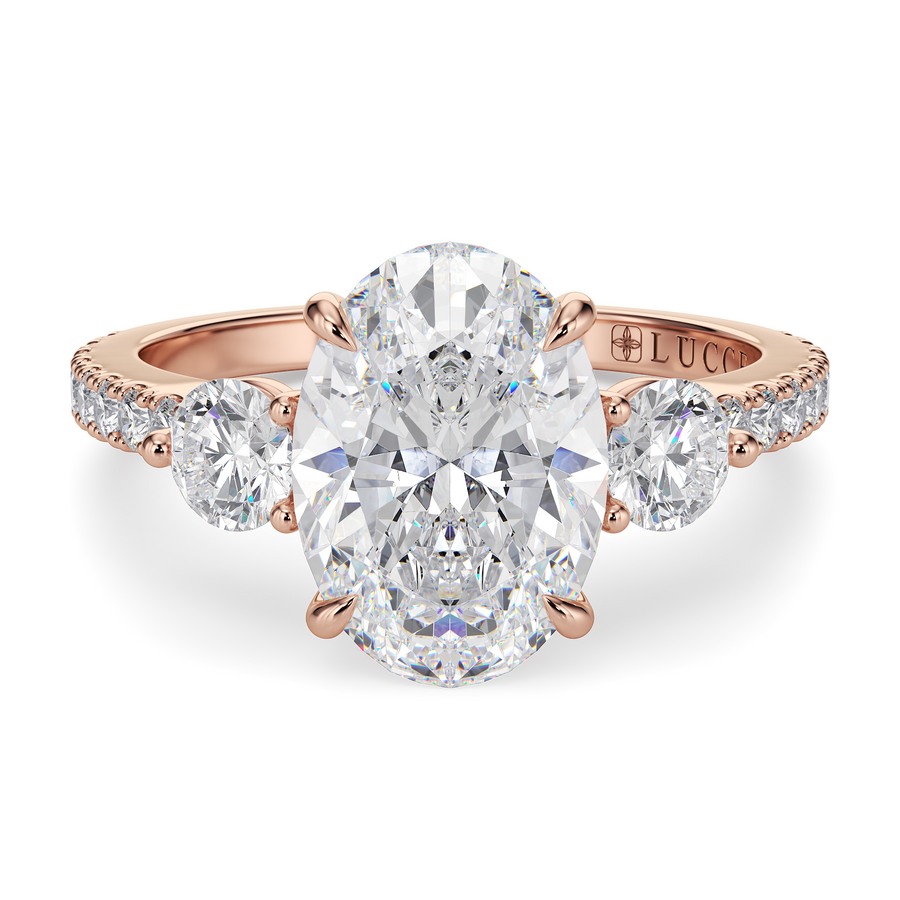 Load image into Gallery viewer, LUCCE Pavé Cathedral Three Stone Oval Diamond Engagement Ring in Gold or Platinum
