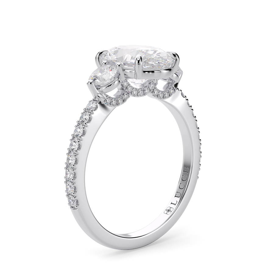 Load image into Gallery viewer, LUCCE Pavé Cathedral Three Stone Oval Diamond Engagement Ring in Gold or Platinum
