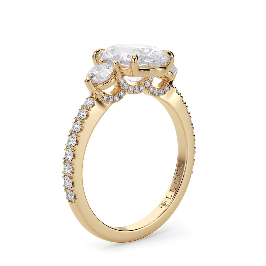 Load image into Gallery viewer, LUCCE Pavé Cathedral Three Stone Oval Diamond Engagement Ring in Gold or Platinum
