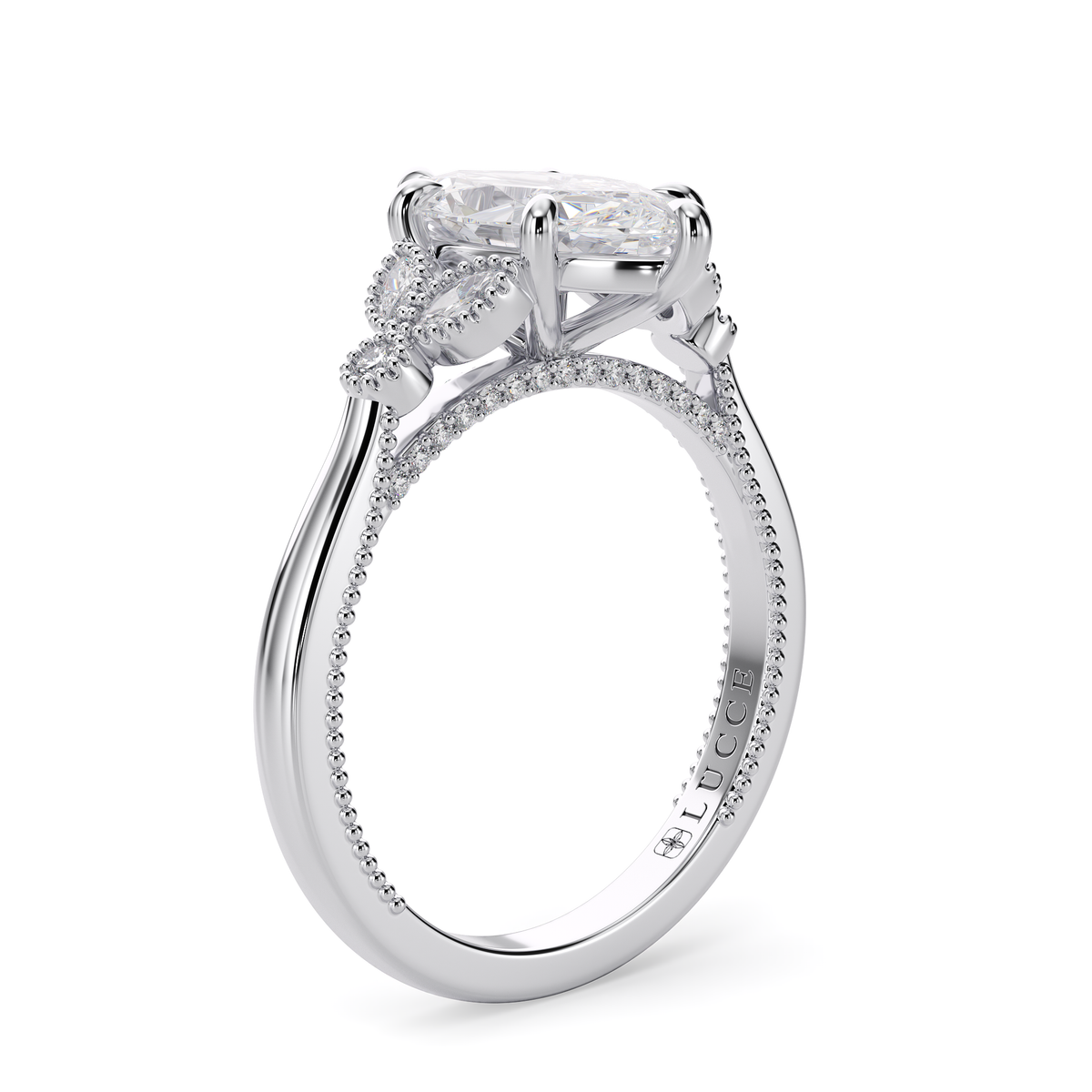 Load image into Gallery viewer, LUCCE Milgrain Cluster Marquise Diamond with Hidden Accents Engagement Ring in Gold or Platinum
