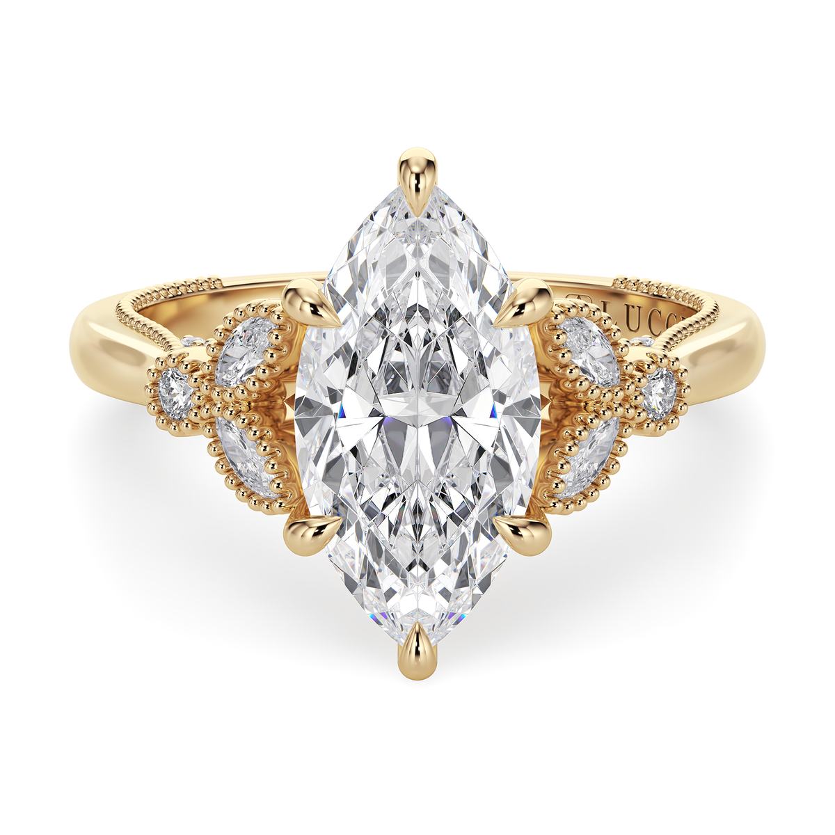 Load image into Gallery viewer, LUCCE Milgrain Cluster Marquise Diamond with Hidden Accents Engagement Ring in Gold or Platinum
