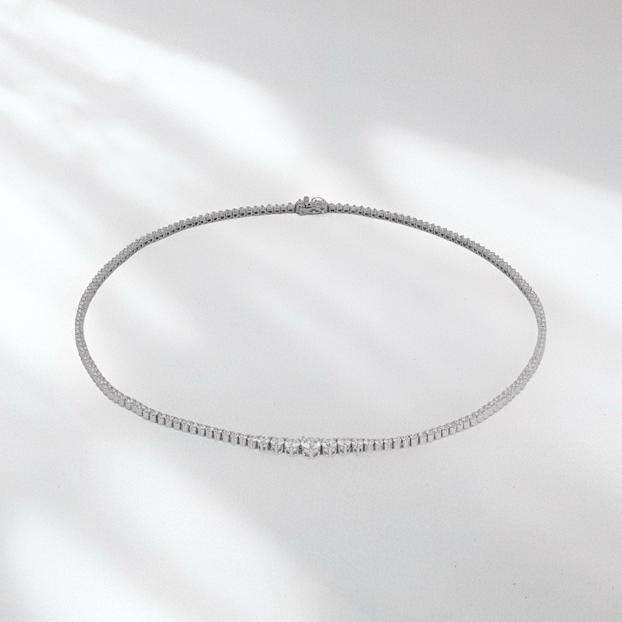 Load image into Gallery viewer, LUCCE TRINITY™ Tennis Necklace Natural Diamond 6.54ctw (Round 0.81ctw E VS1 GIA Center Stones) Platinum
