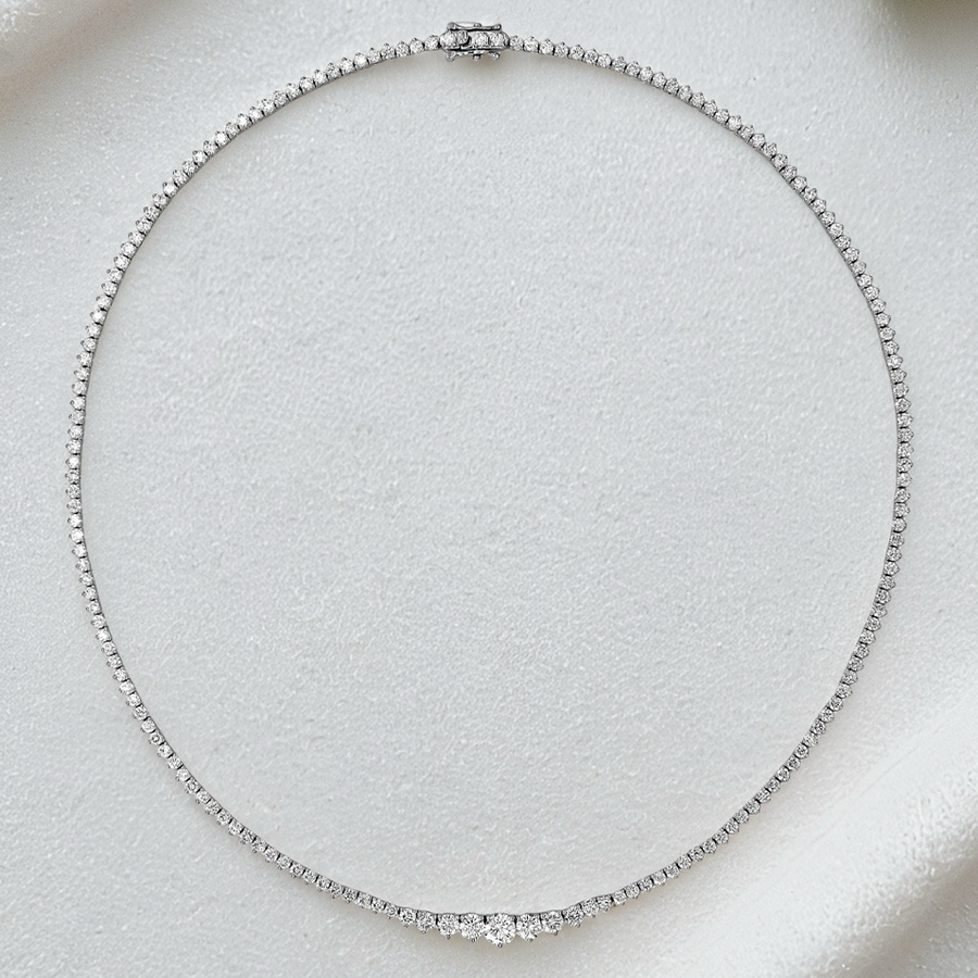 Load image into Gallery viewer, LUCCE TRINITY™ Tennis Necklace Natural Diamond 6.54ctw (Round 0.81ctw E VS1 GIA Center Stones) Platinum
