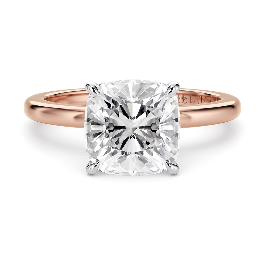 Load image into Gallery viewer, LUCCE High Setting Solitaire Cushion Diamond or Gemstone Engagement Ring with Hidden Halo in Gold or Platinum
