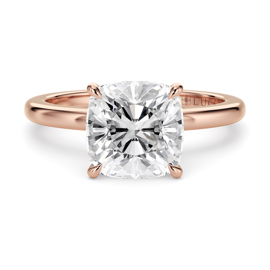 Load image into Gallery viewer, LUCCE High Setting Solitaire Cushion Diamond or Gemstone Engagement Ring with Hidden Halo in Gold or Platinum
