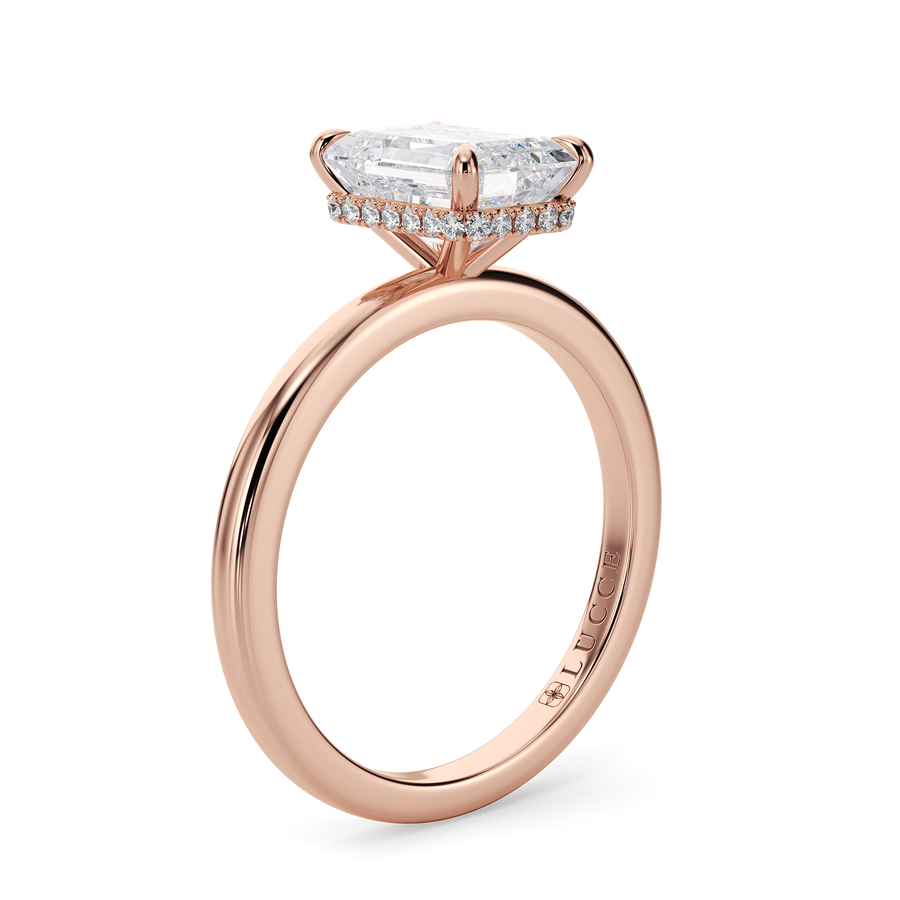 Load image into Gallery viewer, LUCCE High Setting Solitaire Emerald Diamond or Gemstone Engagement Ring with Hidden Halo in Gold or Platinum
