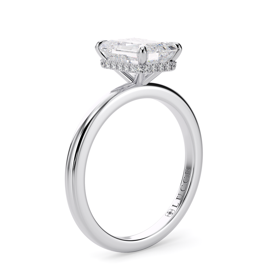 Load image into Gallery viewer, LUCCE High Setting Solitaire Emerald Diamond or Gemstone Engagement Ring with Hidden Halo in Gold or Platinum
