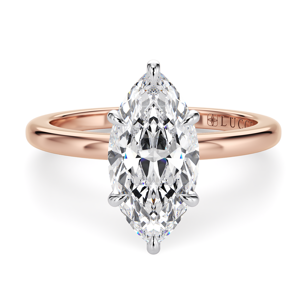 Load image into Gallery viewer, LUCCE High Setting Solitaire Marquise Diamond or Gemstone Engagement Ring with Hidden Halo in Gold or Platinum
