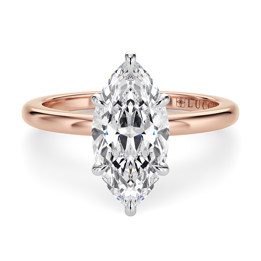 Load image into Gallery viewer, LUCCE High Setting Solitaire Marquise Diamond or Gemstone Engagement Ring with Hidden Halo in Gold or Platinum
