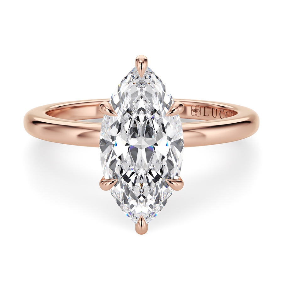 Load image into Gallery viewer, LUCCE High Setting Solitaire Marquise Diamond or Gemstone Engagement Ring with Hidden Halo in Gold or Platinum
