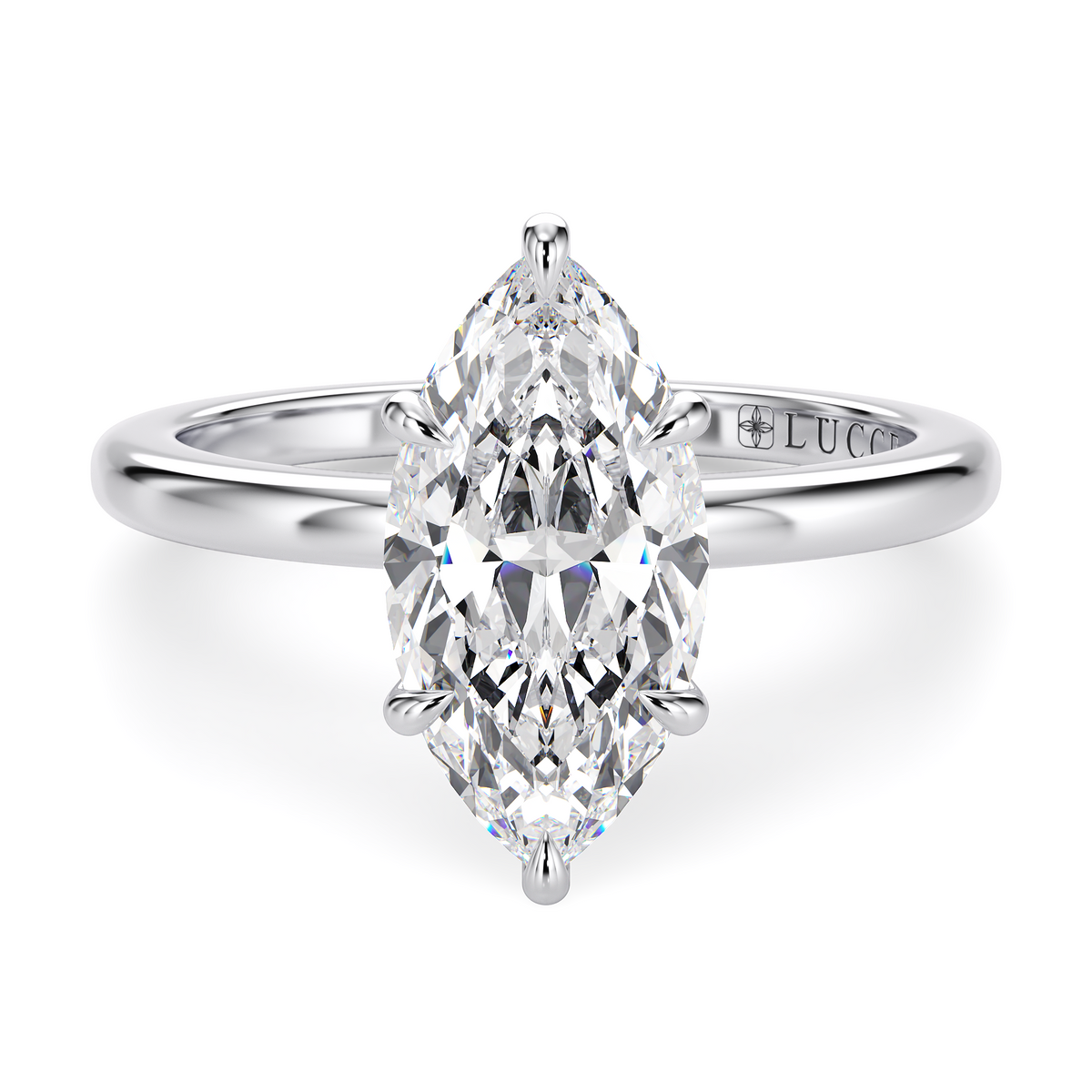 Load image into Gallery viewer, LUCCE High Setting Solitaire Marquise Diamond or Gemstone Engagement Ring with Hidden Halo in Gold or Platinum
