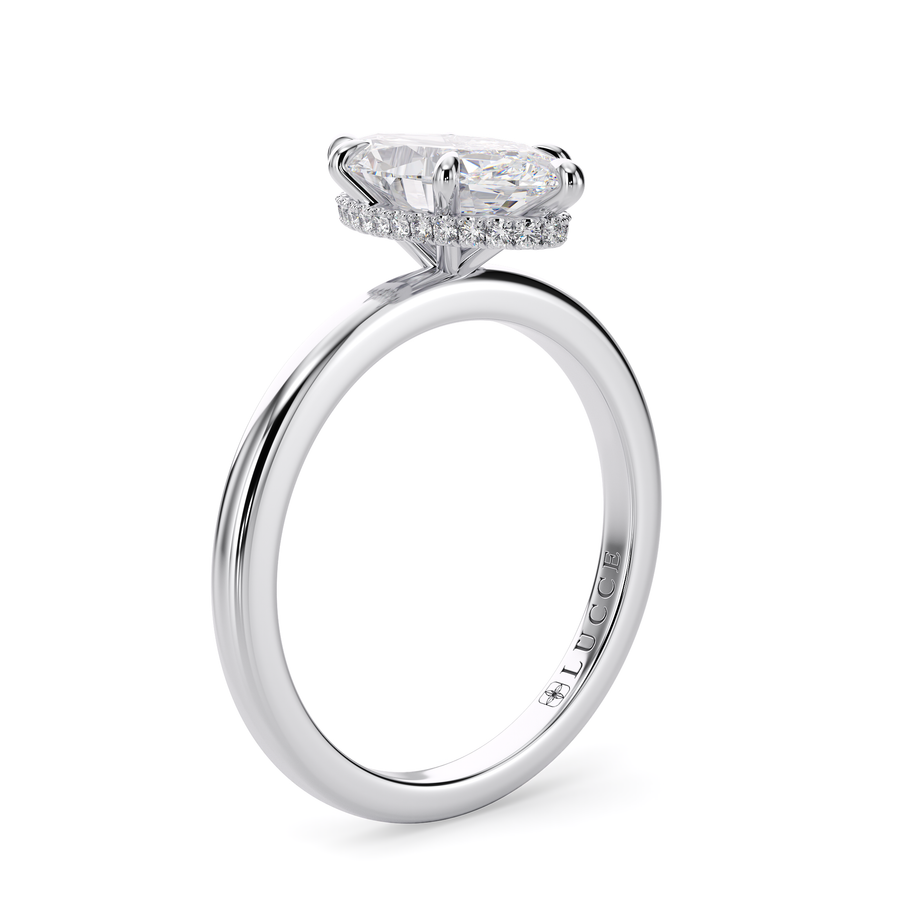 Load image into Gallery viewer, LUCCE High Setting Solitaire Marquise Diamond or Gemstone Engagement Ring with Hidden Halo in Gold or Platinum
