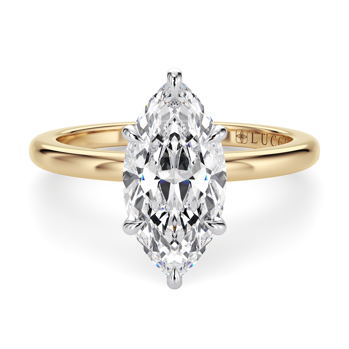 Load image into Gallery viewer, LUCCE High Setting Solitaire Marquise Diamond or Gemstone Engagement Ring with Hidden Halo in Gold or Platinum
