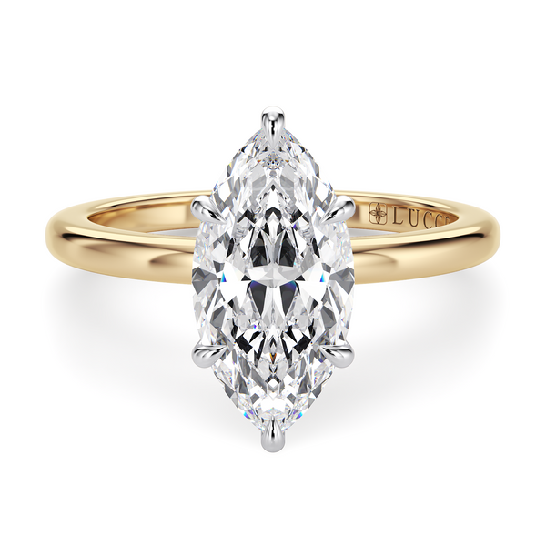 Lucce Verona Marquise Natural Diamond 0.50ct D VVS2 Ex GIA 18K Yellow Gold and Platinum Prongs