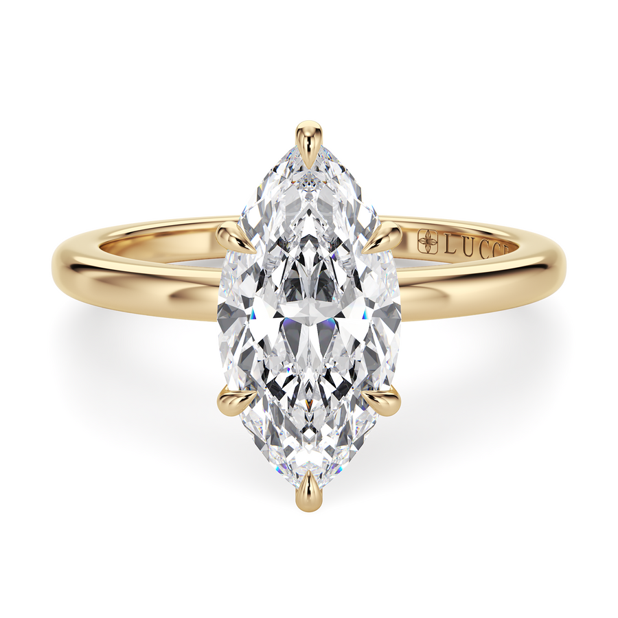 Load image into Gallery viewer, LUCCE High Setting Solitaire Marquise Diamond or Gemstone Engagement Ring with Hidden Halo in Gold or Platinum
