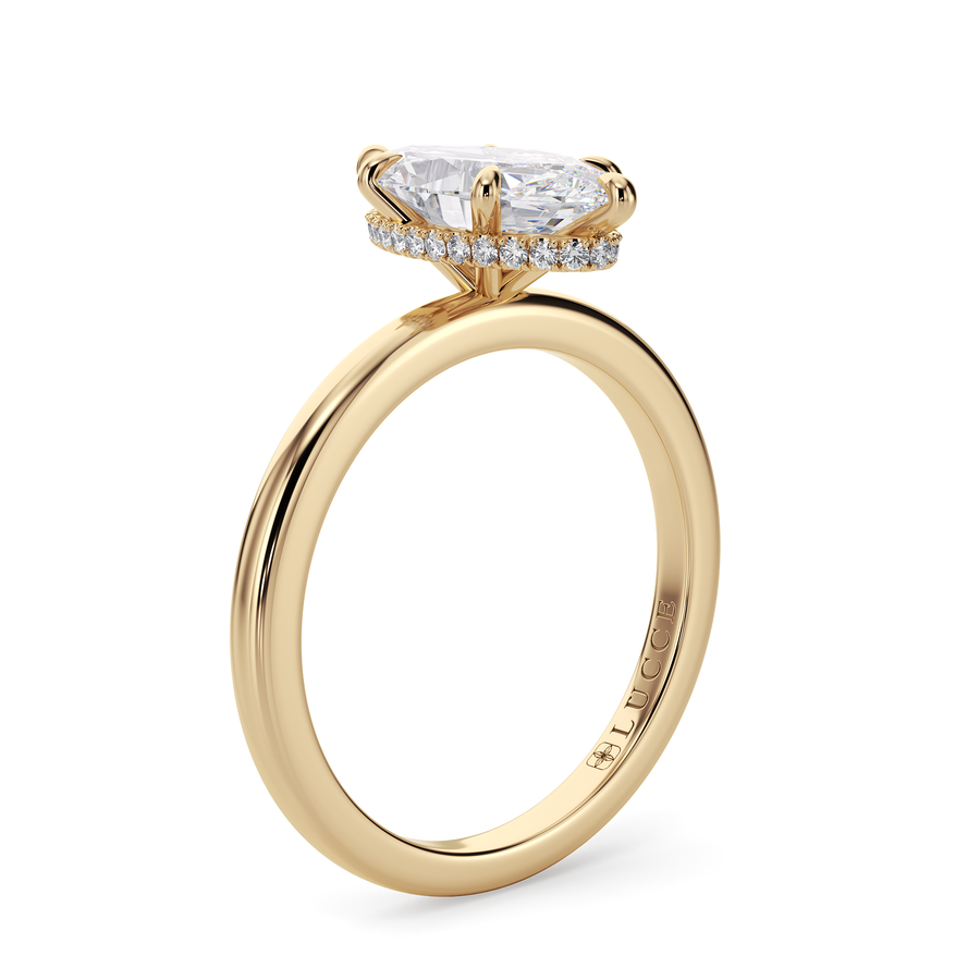 Load image into Gallery viewer, LUCCE High Setting Solitaire Marquise Diamond or Gemstone Engagement Ring with Hidden Halo in Gold or Platinum

