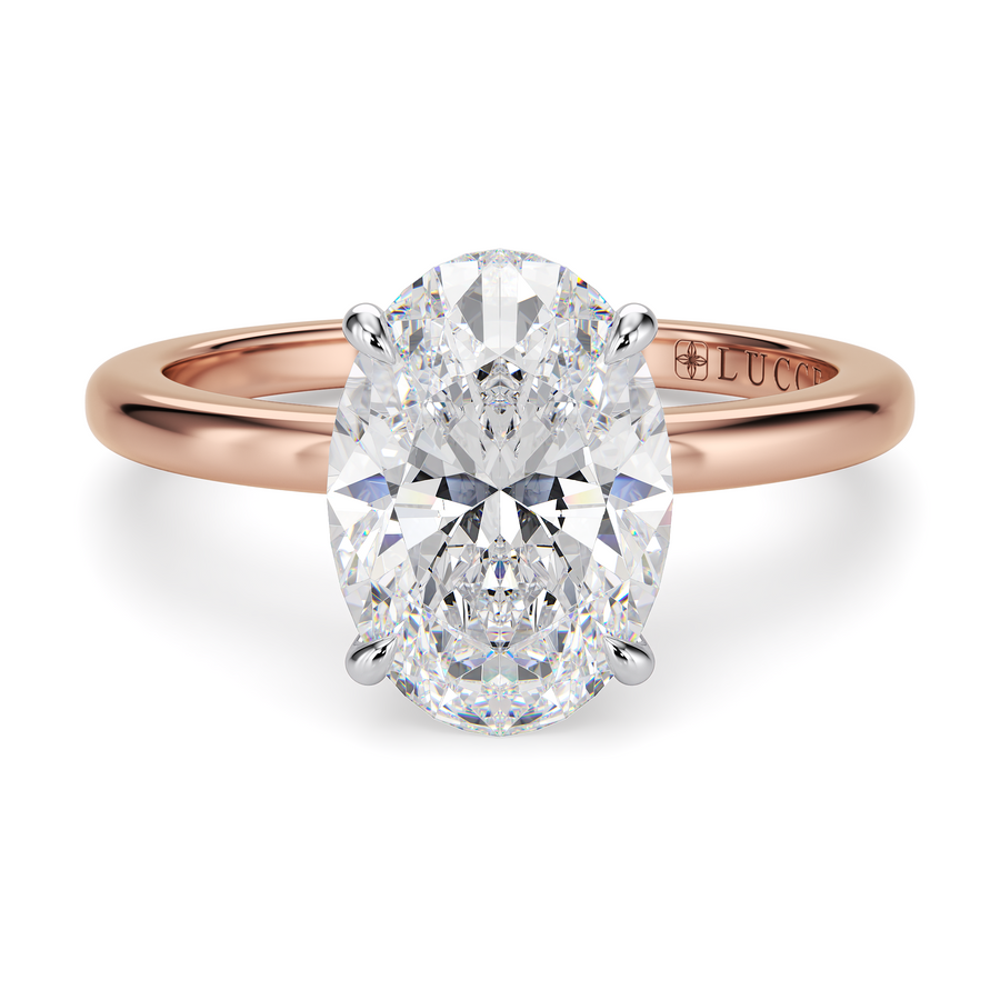 Load image into Gallery viewer, LUCCE High Setting Solitaire Oval Diamond or Gemstone Engagement Ring with Hidden Halo in Gold or Platinum
