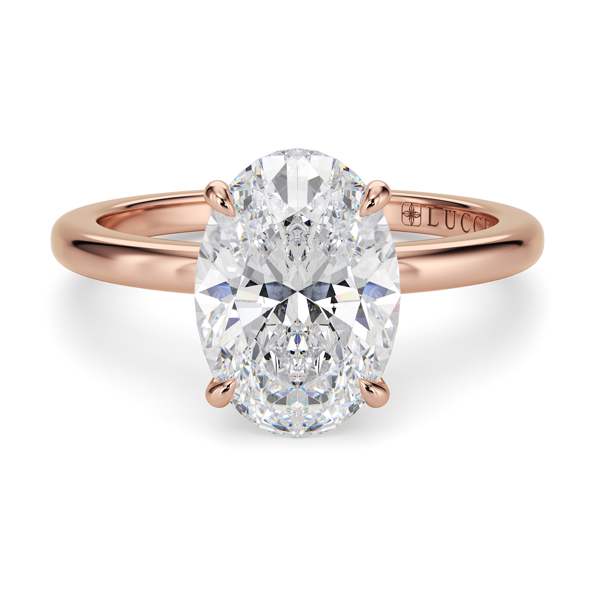 Load image into Gallery viewer, LUCCE High Setting Solitaire Oval Diamond or Gemstone Engagement Ring with Hidden Halo in Gold or Platinum
