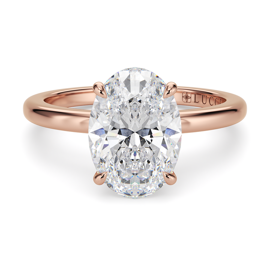Load image into Gallery viewer, LUCCE High Setting Solitaire Oval Diamond or Gemstone Engagement Ring with Hidden Halo in Gold or Platinum
