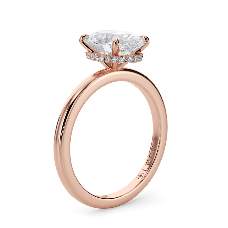 Load image into Gallery viewer, LUCCE High Setting Solitaire Oval Diamond or Gemstone Engagement Ring with Hidden Halo in Gold or Platinum
