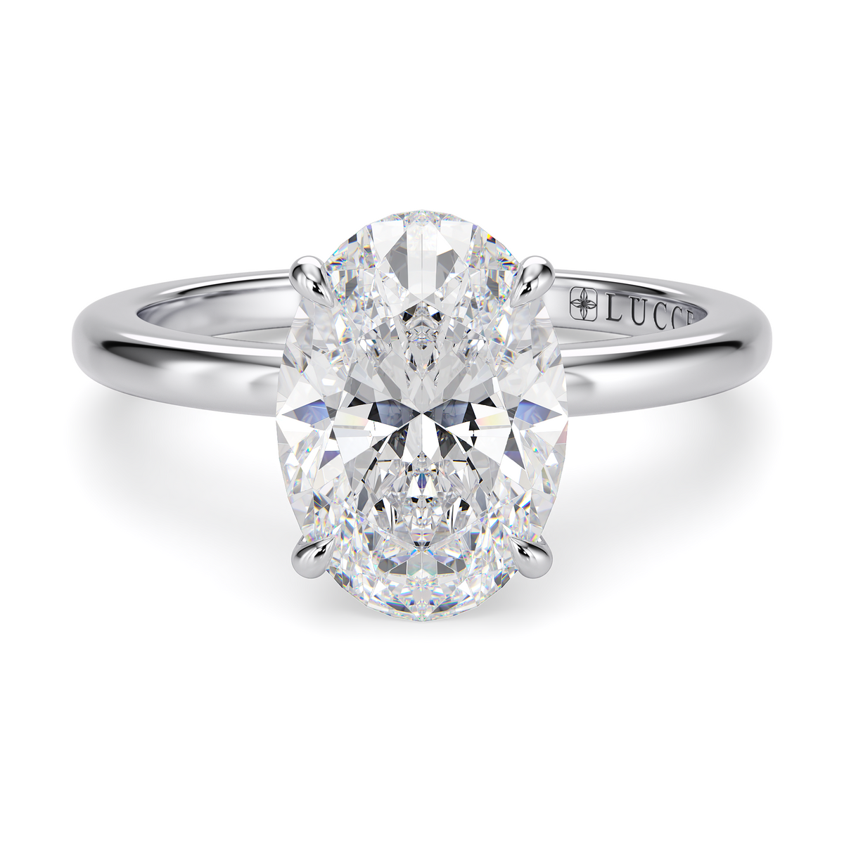 Load image into Gallery viewer, LUCCE High Setting Solitaire Oval Diamond or Gemstone Engagement Ring with Hidden Halo in Gold or Platinum
