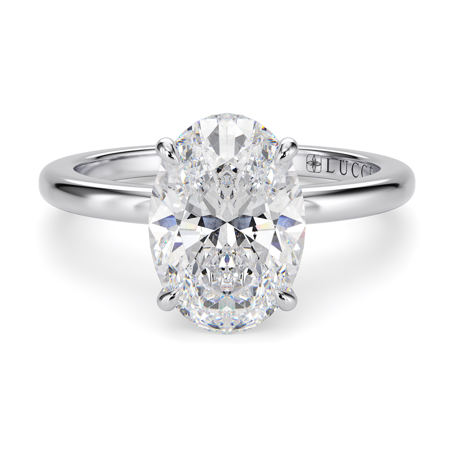 Load image into Gallery viewer, LUCCE High Setting Solitaire Oval Diamond or Gemstone Engagement Ring with Hidden Halo in Gold or Platinum
