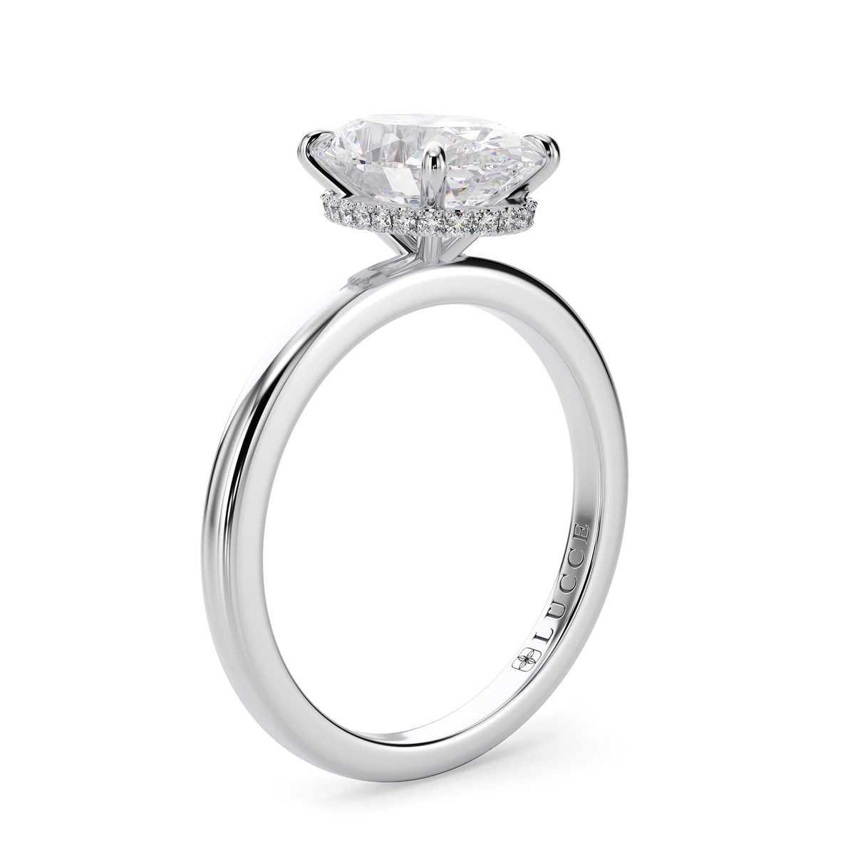 Load image into Gallery viewer, LUCCE High Setting Solitaire Oval Diamond or Gemstone Engagement Ring with Hidden Halo in Gold or Platinum
