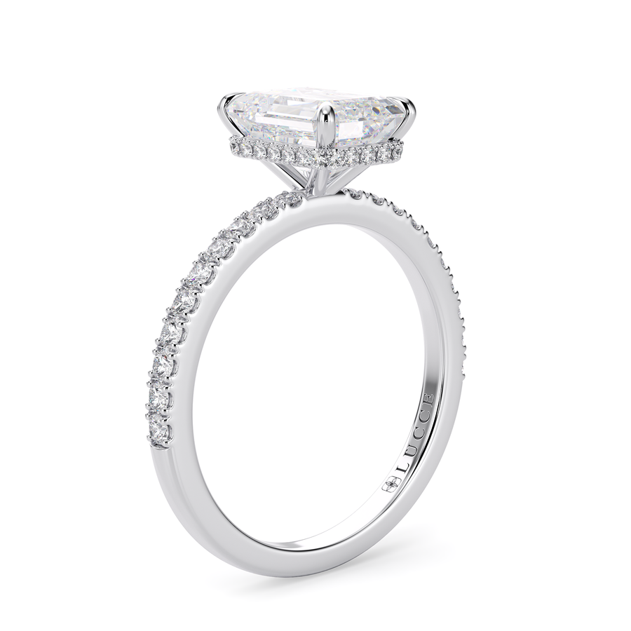 Load image into Gallery viewer, LUCCE High Setting Pavé Radiant Diamond or Gemstone Engagement Ring with Hidden Halo in Gold or Platinum
