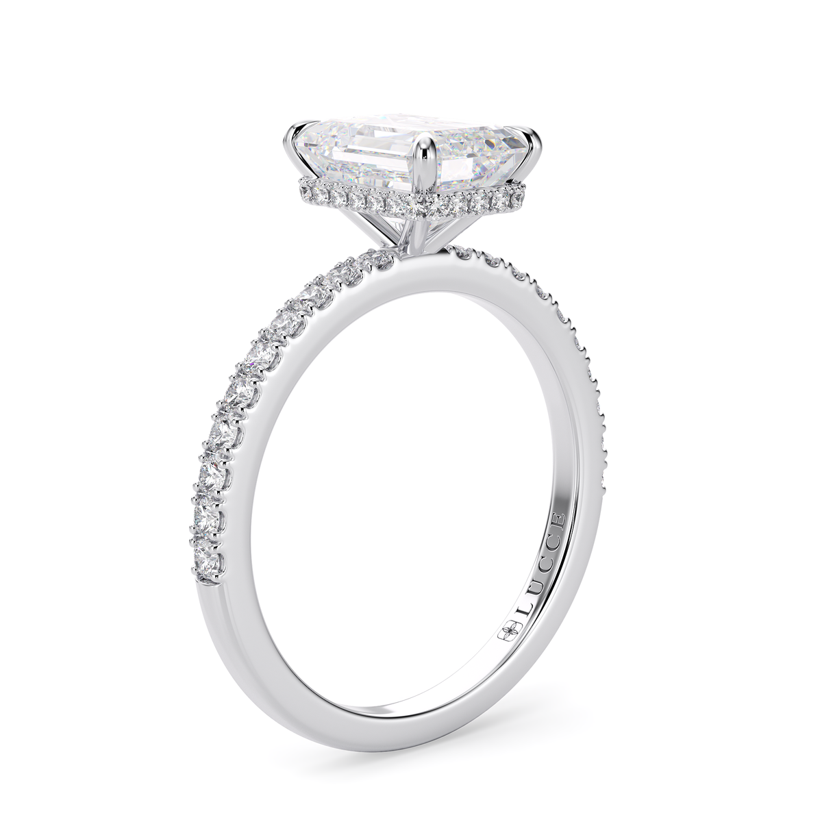 Load image into Gallery viewer, LUCCE High Setting Pavé Princess Diamond or Gemstone Engagement Ring with Hidden Halo in Gold or Platinum
