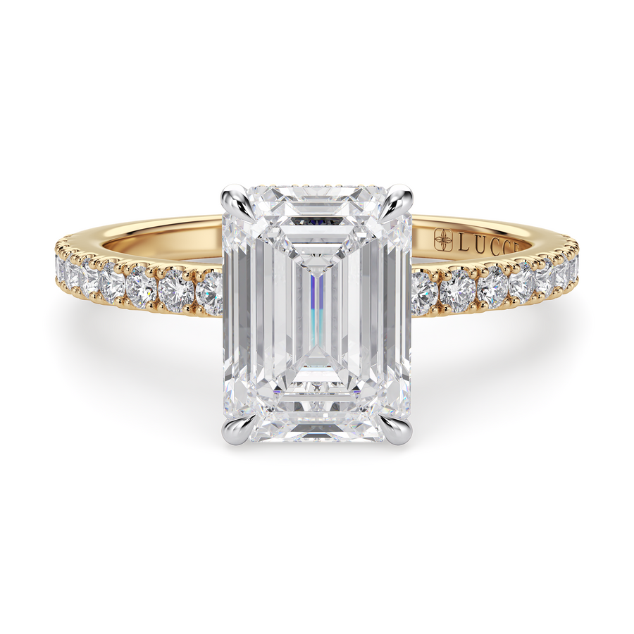 Load image into Gallery viewer, LUCCE High Setting Pavé Princess Diamond or Gemstone Engagement Ring with Hidden Halo in Gold or Platinum
