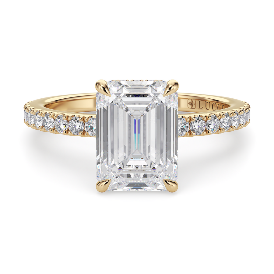 Load image into Gallery viewer, LUCCE High Setting Pavé Princess Diamond or Gemstone Engagement Ring with Hidden Halo in Gold or Platinum
