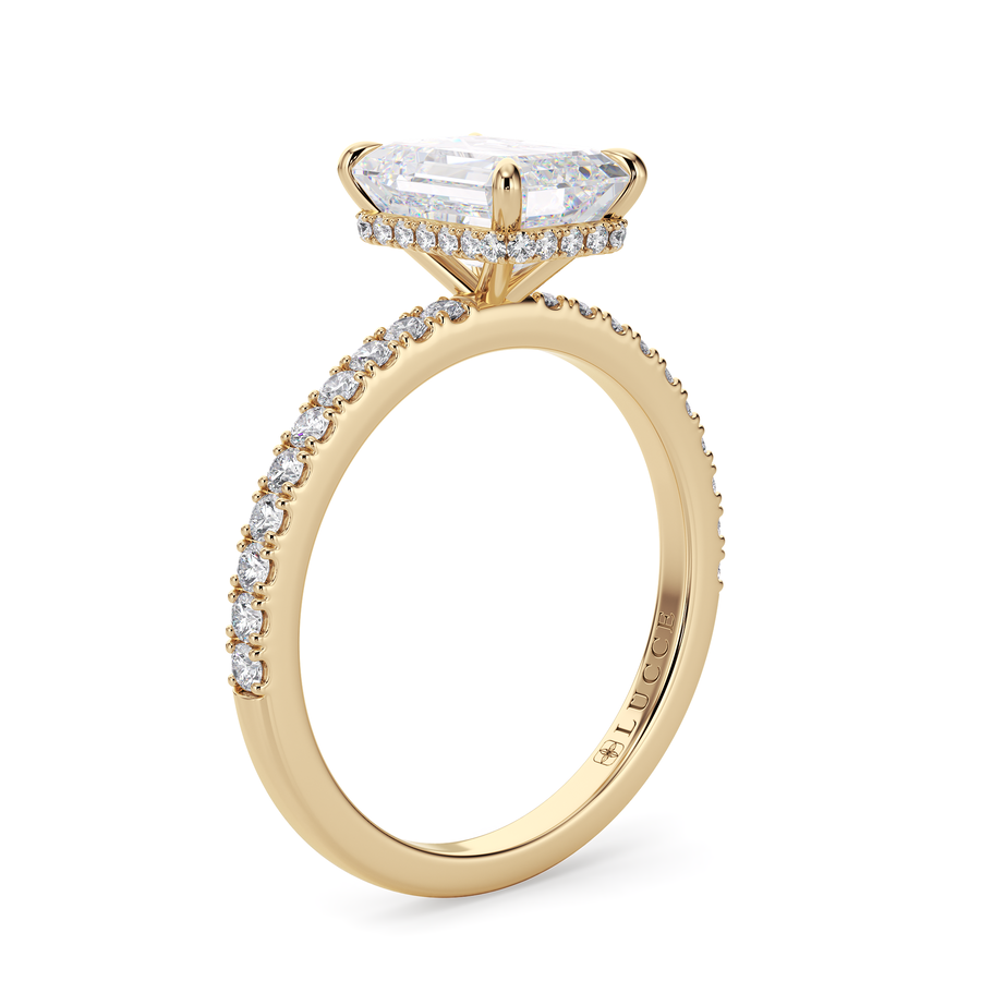 Load image into Gallery viewer, LUCCE High Setting Pavé Princess Diamond or Gemstone Engagement Ring with Hidden Halo in Gold or Platinum
