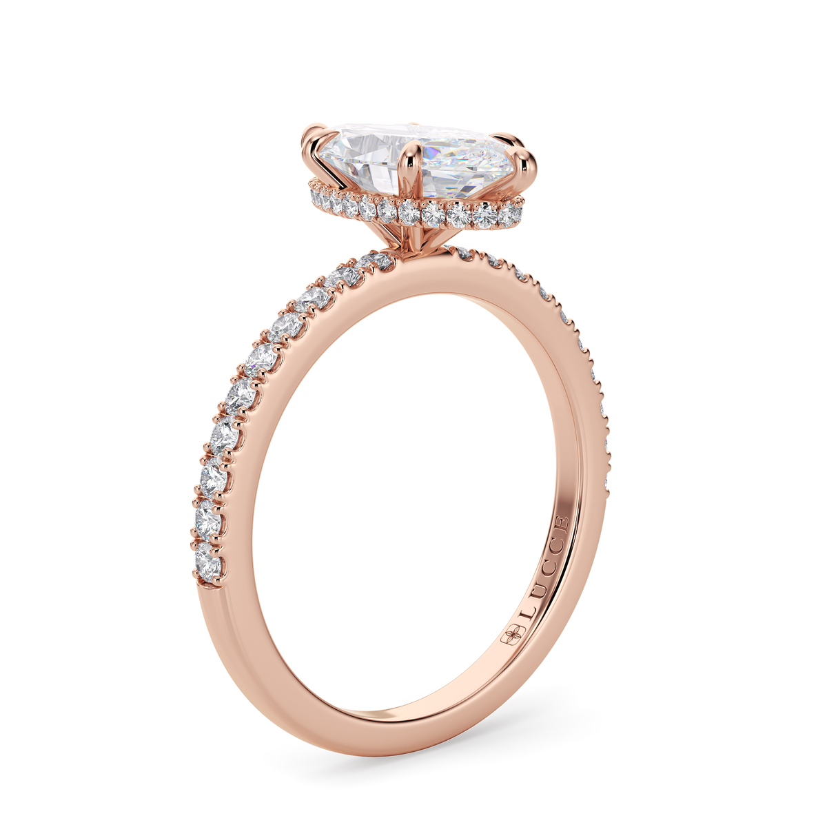 Load image into Gallery viewer, LUCCE High Setting Pavé Marquise Diamond or Gemstone Engagement Ring with Hidden Halo in Gold or Platinum
