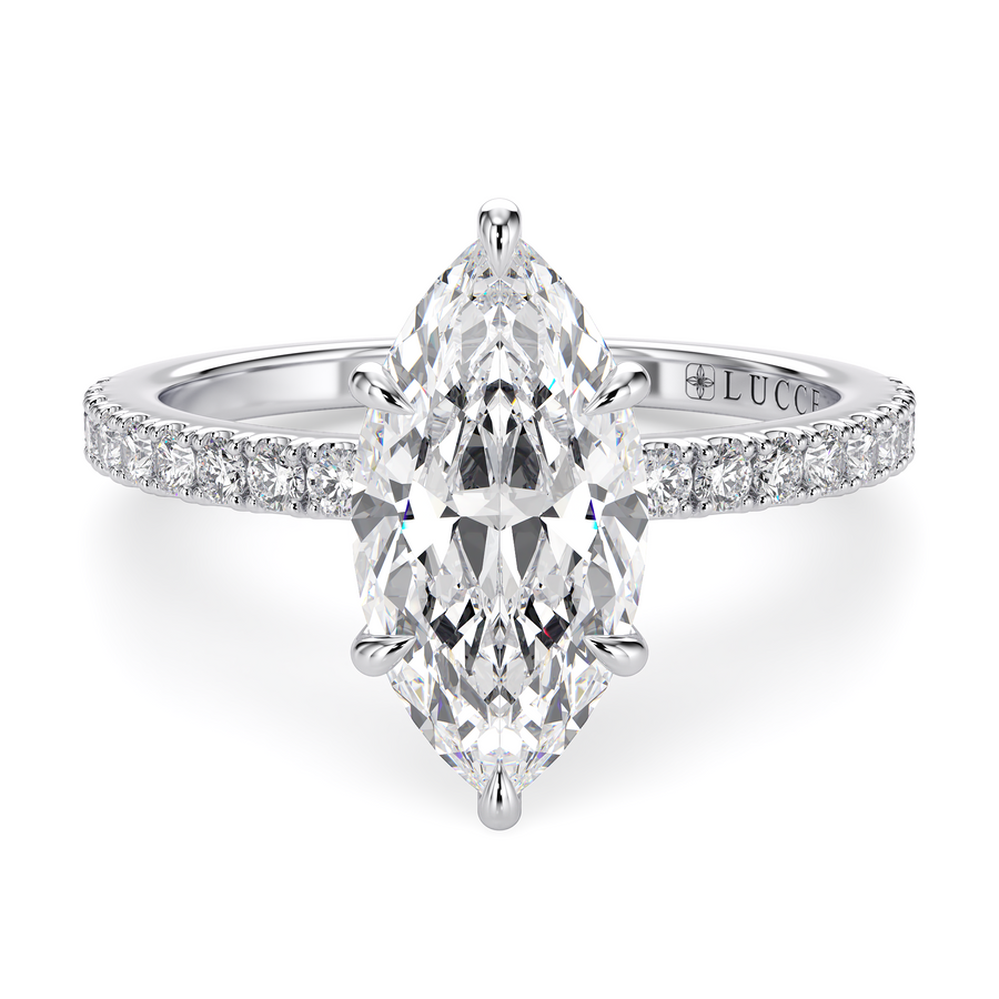 Load image into Gallery viewer, LUCCE High Setting Pavé Marquise Diamond or Gemstone Engagement Ring with Hidden Halo in Gold or Platinum
