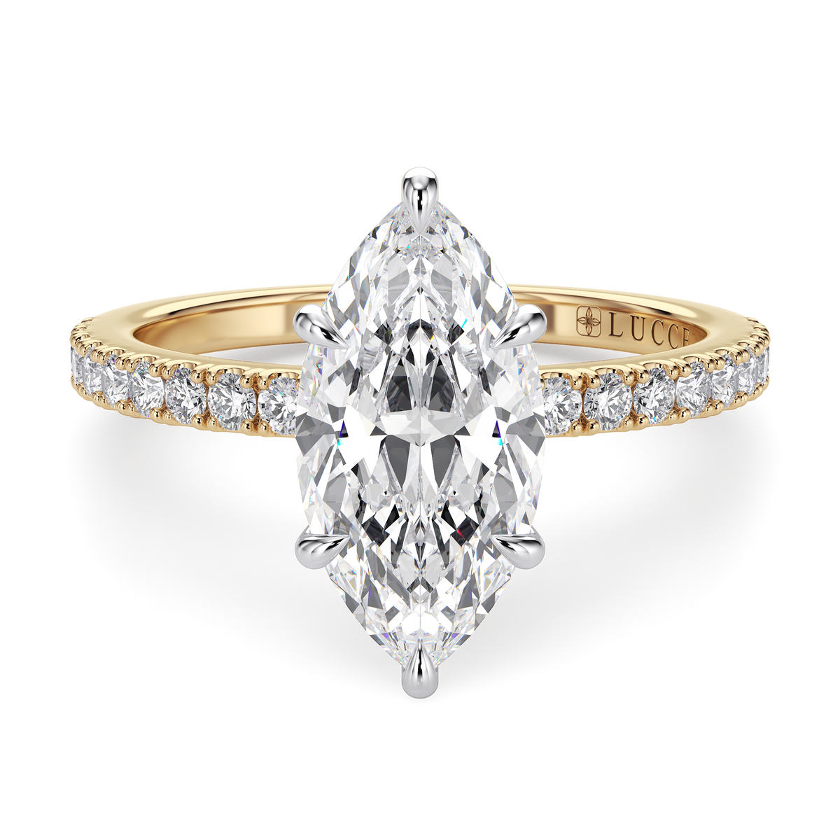 Load image into Gallery viewer, LUCCE High Setting Pavé Marquise Diamond or Gemstone Engagement Ring with Hidden Halo in Gold or Platinum
