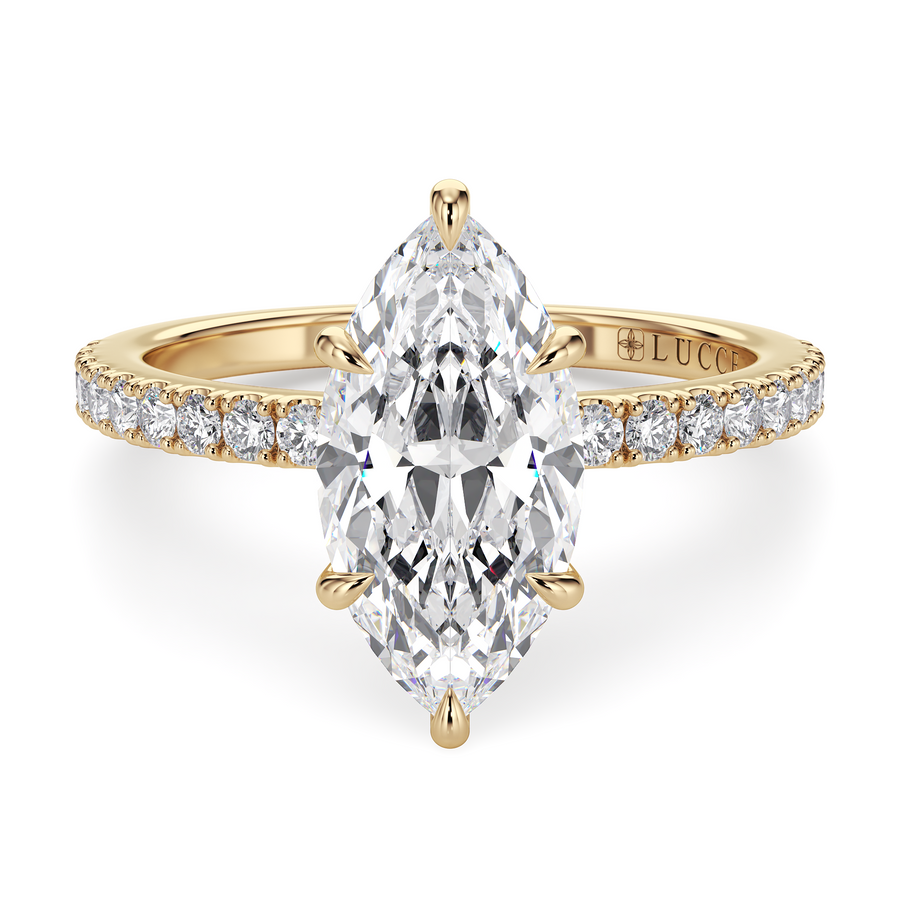 Load image into Gallery viewer, LUCCE High Setting Pavé Marquise Diamond or Gemstone Engagement Ring with Hidden Halo in Gold or Platinum
