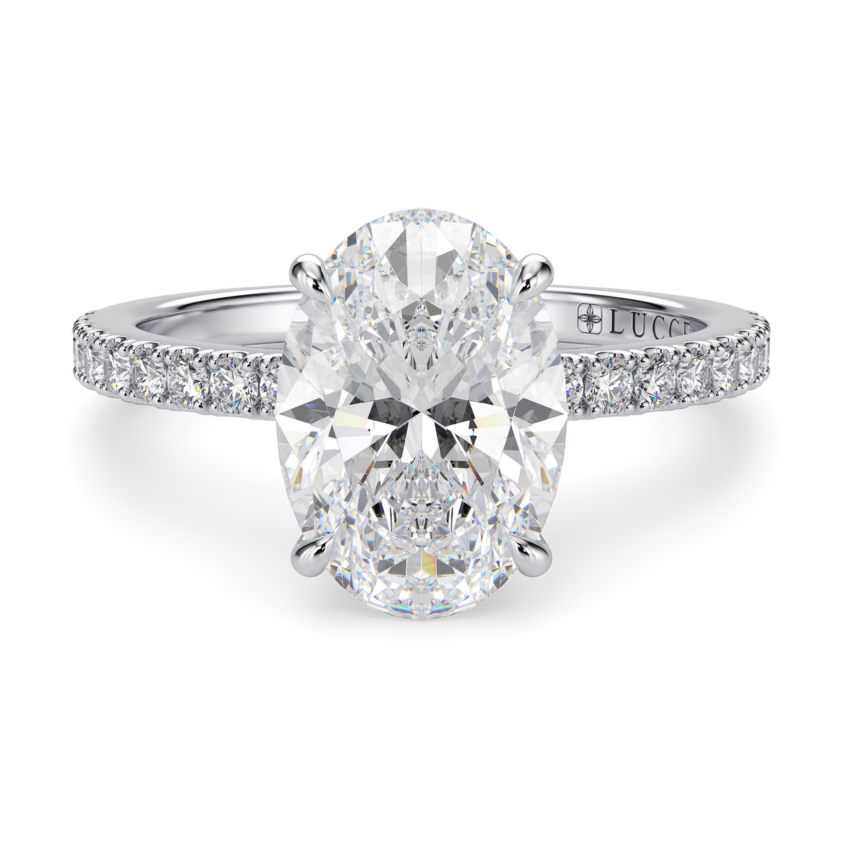 Load image into Gallery viewer, LUCCE High Setting Pavé Oval Diamond or Gemstone Engagement Ring with Hidden Halo in Gold or Platinum
