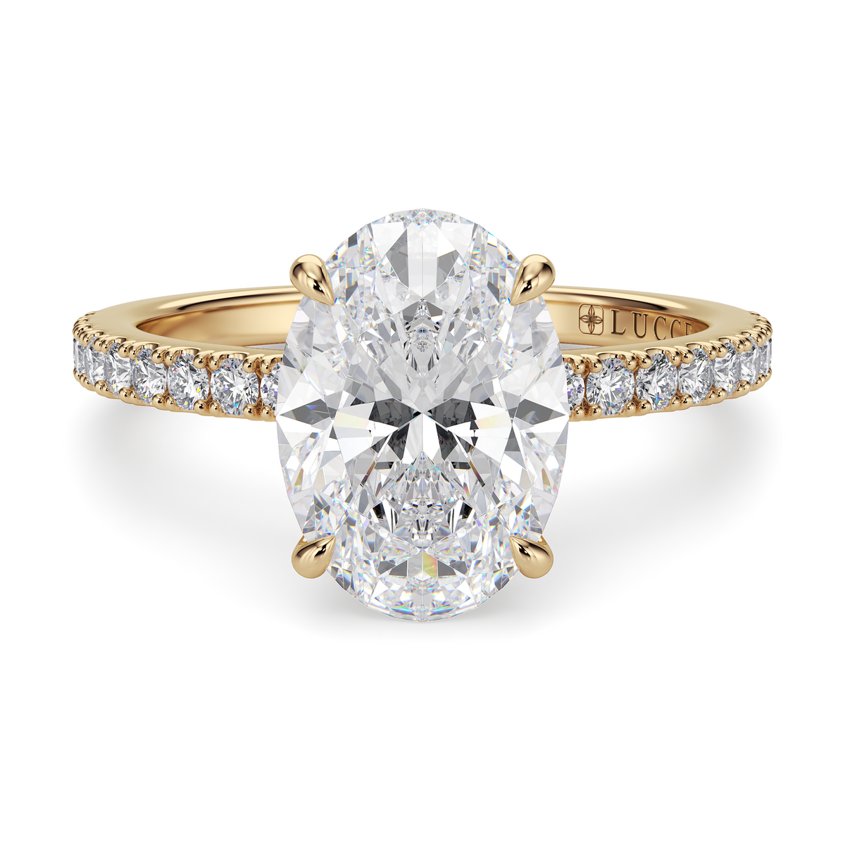 Load image into Gallery viewer, LUCCE High Setting Pavé Oval Diamond or Gemstone Engagement Ring with Hidden Halo in Gold or Platinum
