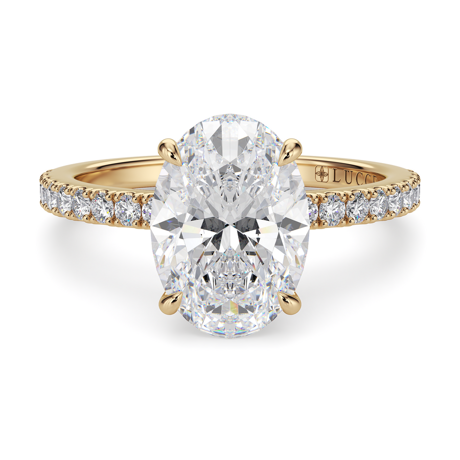 Load image into Gallery viewer, LUCCE High Setting Pavé Oval Diamond or Gemstone Engagement Ring with Hidden Halo in Gold or Platinum
