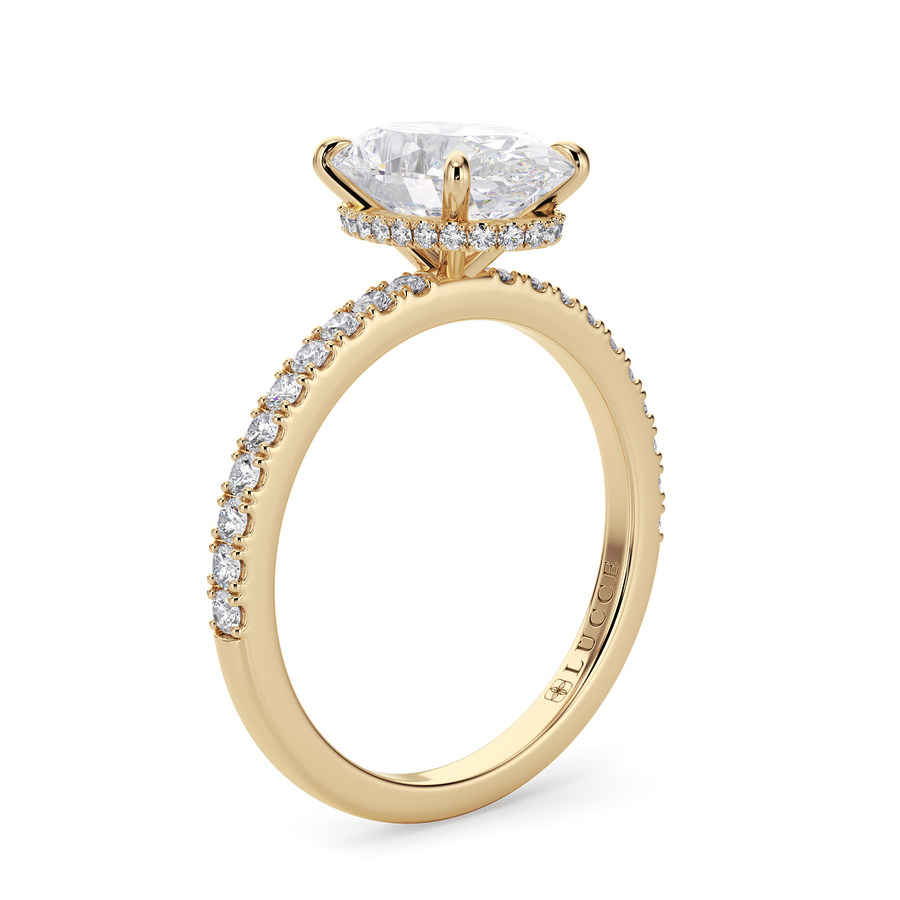 Load image into Gallery viewer, LUCCE High Setting Pavé Oval Diamond or Gemstone Engagement Ring with Hidden Halo in Gold or Platinum

