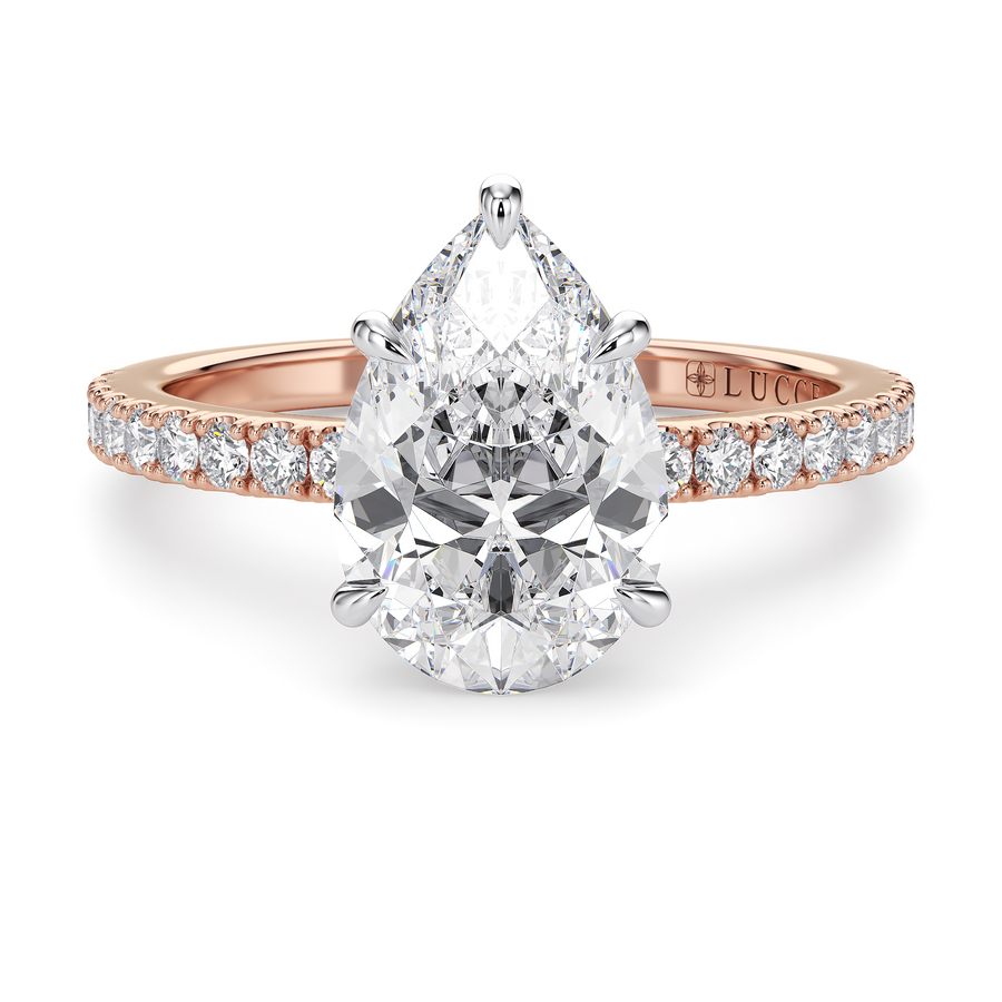 Load image into Gallery viewer, LUCCE High Setting Pavé Pear Diamond or Gemstone Engagement Ring with Hidden Halo in Gold or Platinum
