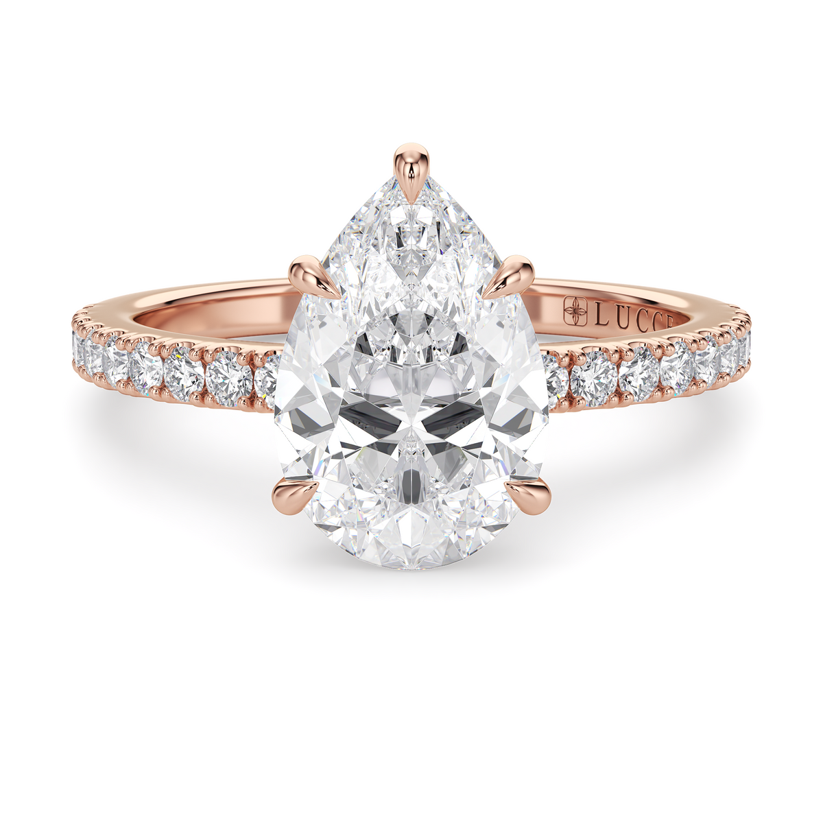 Load image into Gallery viewer, LUCCE High Setting Pavé Pear Diamond or Gemstone Engagement Ring with Hidden Halo in Gold or Platinum
