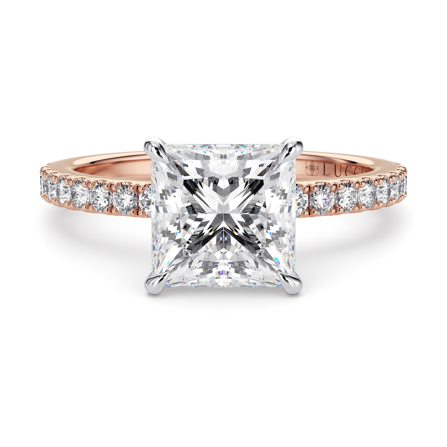 Load image into Gallery viewer, LUCCE High Setting Pavé Princess Diamond or Gemstone Engagement Ring with Hidden Halo in Gold or Platinum
