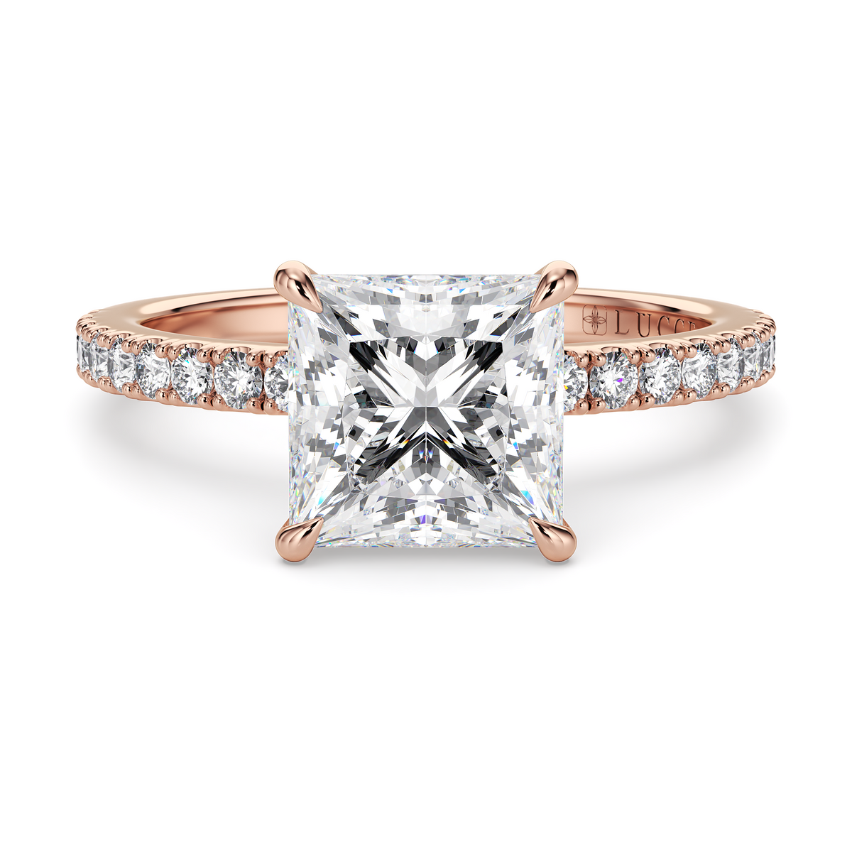 Load image into Gallery viewer, LUCCE High Setting Pavé Princess Diamond or Gemstone Engagement Ring with Hidden Halo in Gold or Platinum

