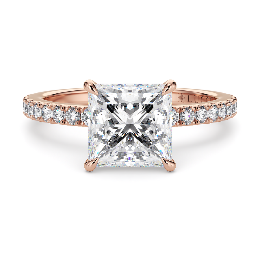 Load image into Gallery viewer, LUCCE High Setting Pavé Princess Diamond or Gemstone Engagement Ring with Hidden Halo in Gold or Platinum
