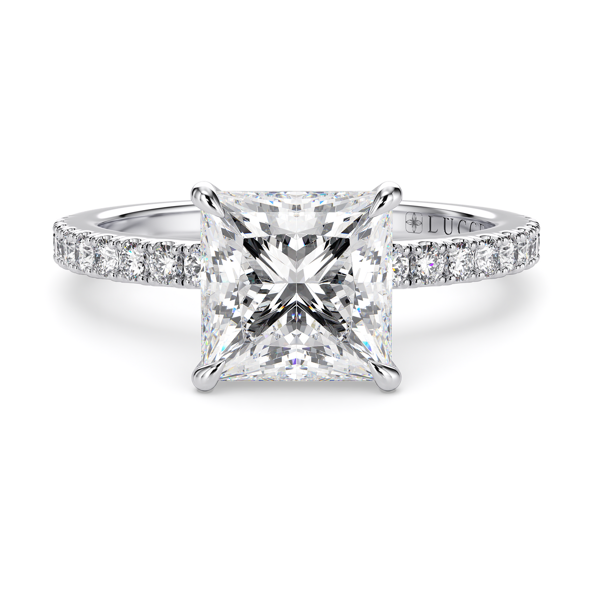 Load image into Gallery viewer, LUCCE High Setting Pavé Princess Diamond or Gemstone Engagement Ring with Hidden Halo in Gold or Platinum
