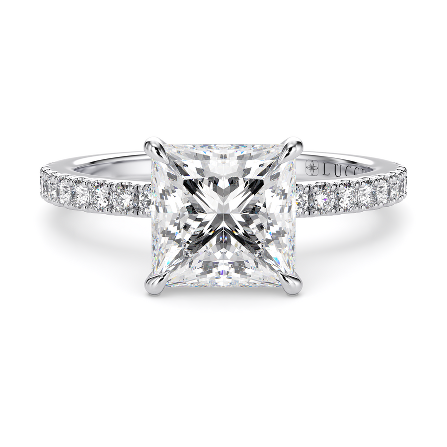 Load image into Gallery viewer, LUCCE High Setting Pavé Princess Diamond or Gemstone Engagement Ring with Hidden Halo in Gold or Platinum
